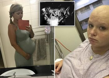 PIC FROM Caters News - (PICTURED: Lauren Knowles,27, when she was pregnant with Indi) - A mum of two was forced to give birth to a cancerous mass alone in the toilet after her pregnancy bump was actually cancer. Lauren Knowles, from Aberdeen, Scotland, was heartbroken when she discovered at seven-weeks pregnant that her unborn baby was a deadly disease. At 27-years-old, Lauren was elated when her pregnancy test read positive, however after she noticed heavy spotting at seven and a half weeks she was sent for a scan. SEE CATERS COPY